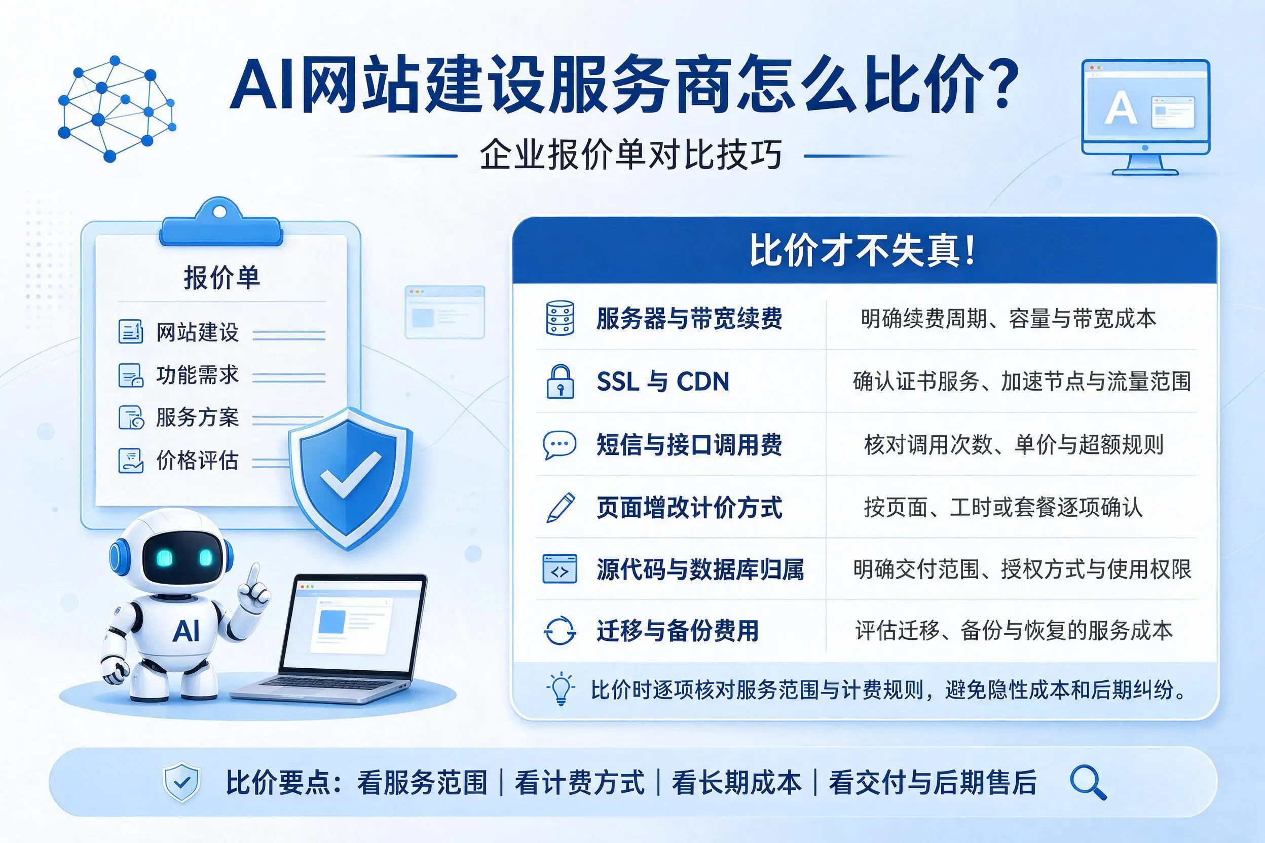 AI网站建设服务商怎么比价？焦作企业报价单对比技巧