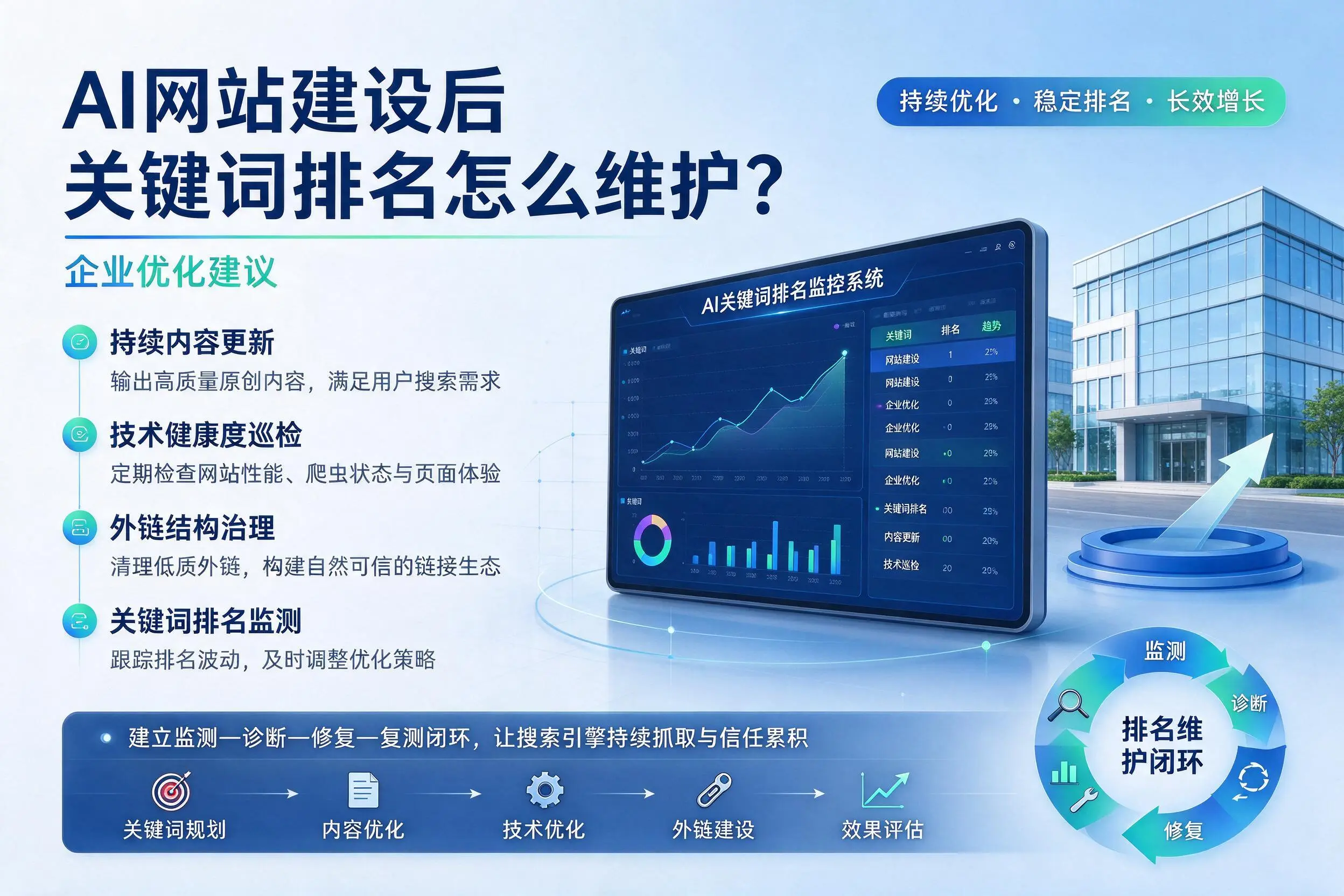 AI网站建设后关键词排名怎么维护?焦作企业优化建议