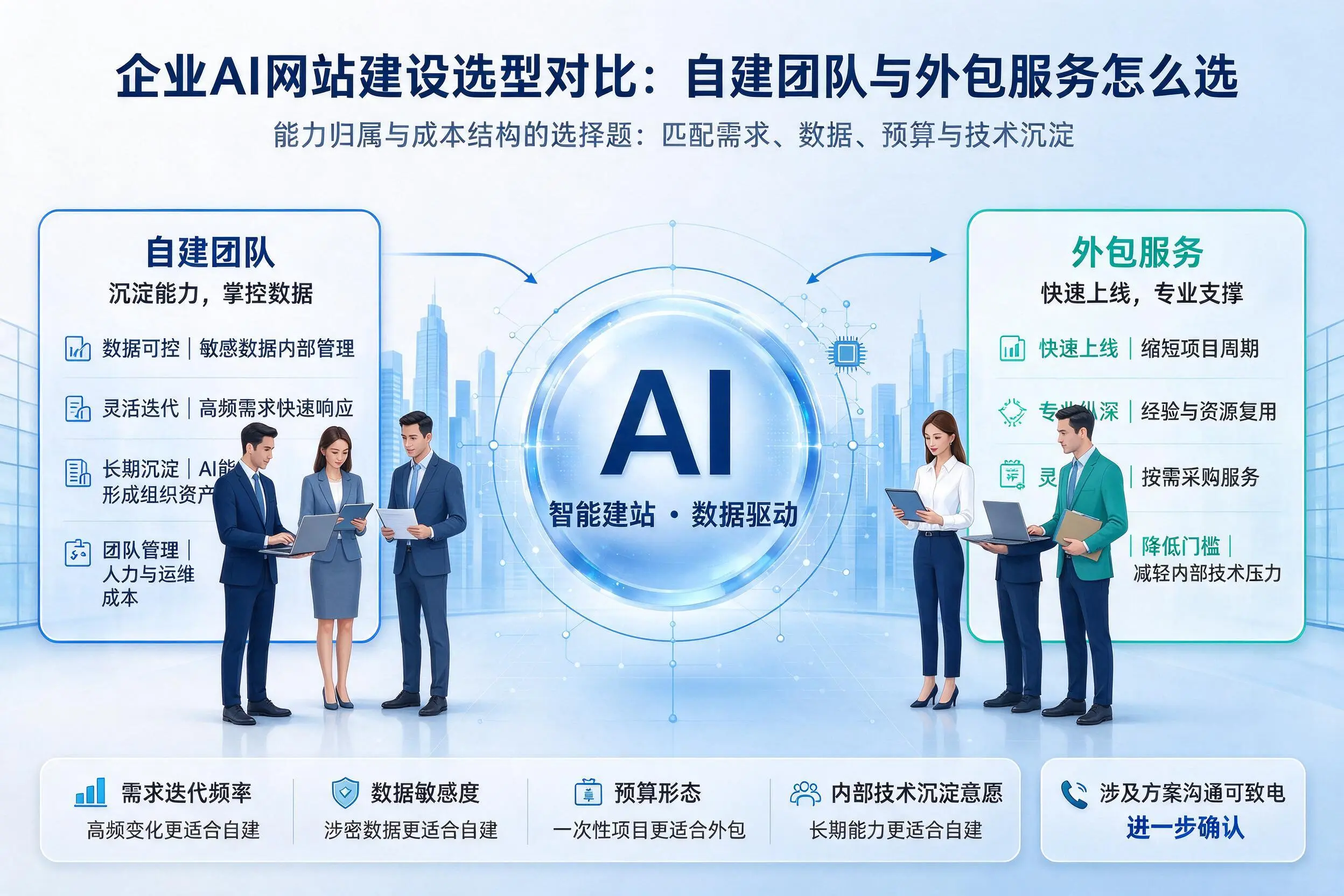 焦作企业AI网站建设选型对比：自建团队与外包服务怎么选